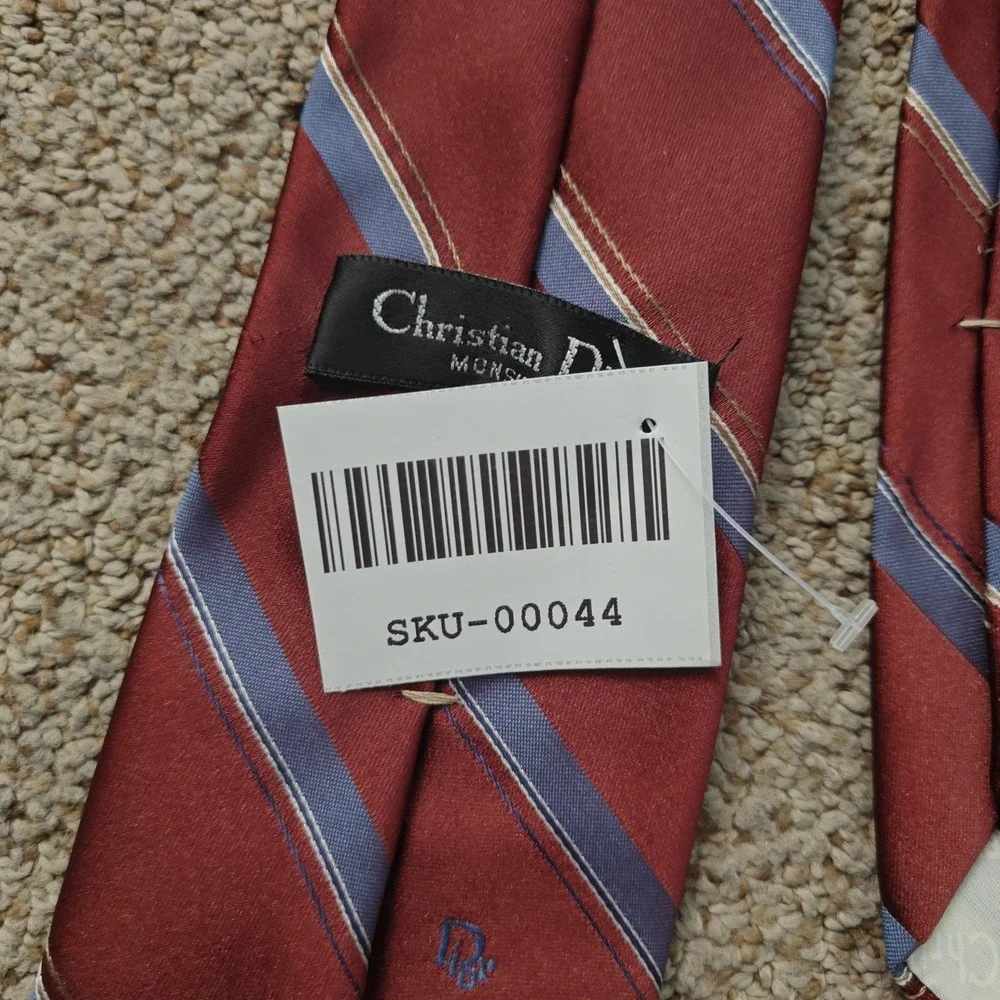 Vintage CHRISTIAN DIOR Men Tie OS Red Striped Classic Professional